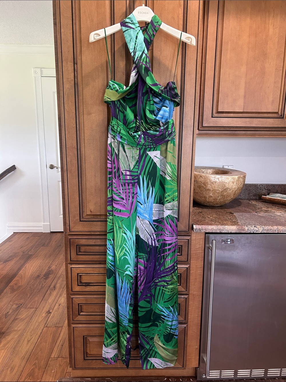 Zara Green Tropical Print Jumpsuit with Purple & Blue Accents